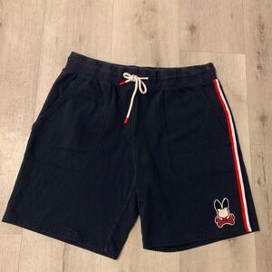 Psycho Bunny Men's Ovington Sweat Shorts Navy‎ Blue Red White Stripes Size XLT